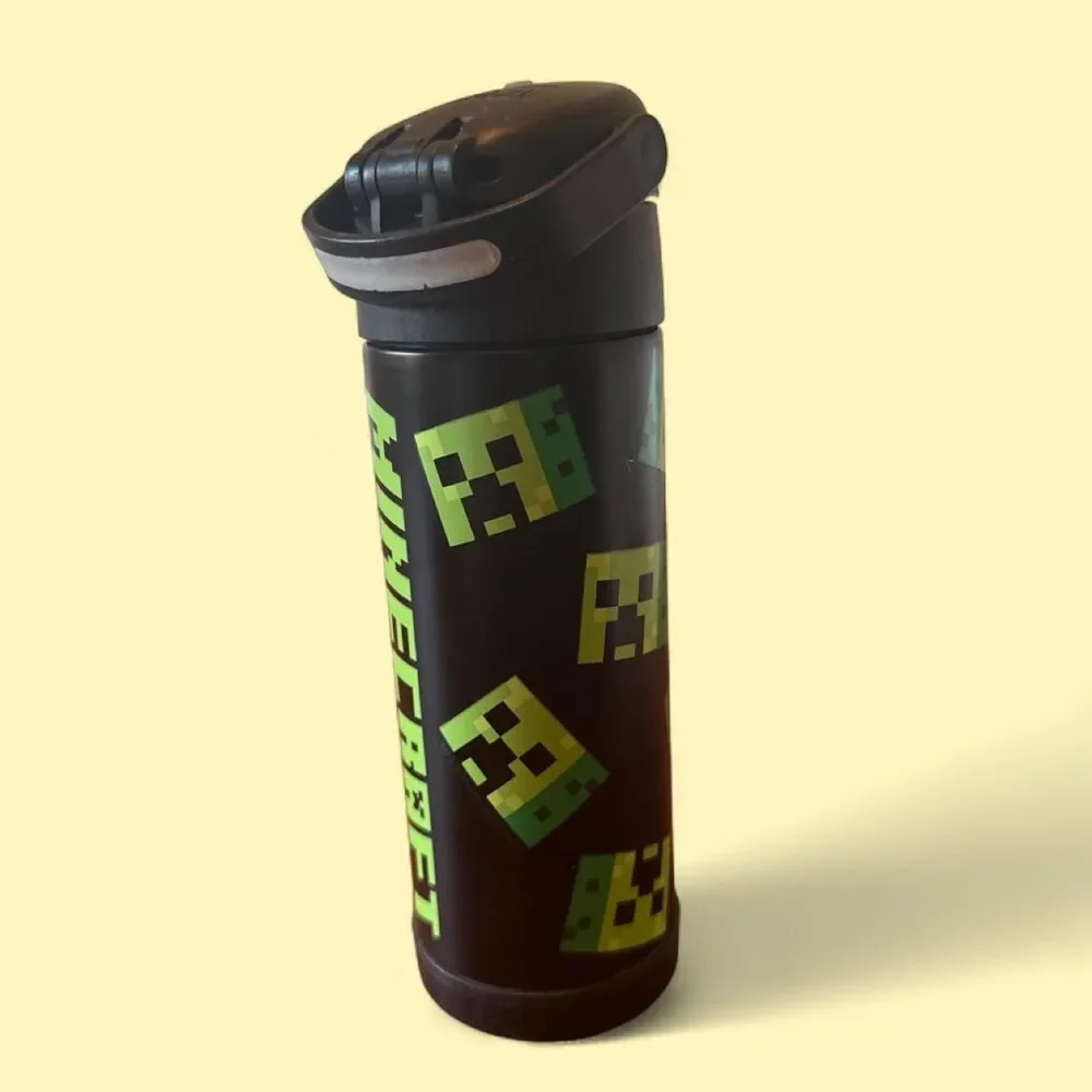 Thermos funtainer kids unisex black green Minecraft creeper water bottle